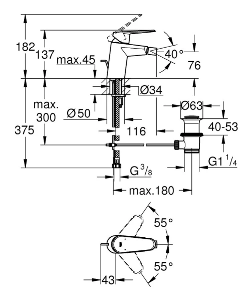 Смеситель для биде Grohe Eurodisc Cosmopolitan 33244002 (детальная фотография), для биде