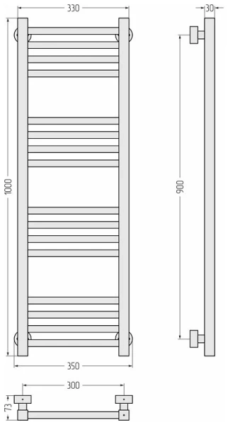 Полотенцесушитель водяной Сунержа Модус PRO 30х100 см без покрытия 00-0450-1030 (детальная фотография), современные, hi-tech