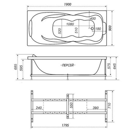 Ванна акриловая Triton Персей 190x90 см белая Щ0000042337 (детальная фотография), приставные