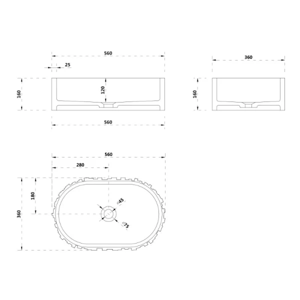 Раковина Abber Stein 56 см белая матовая AS2655 (детальная фотография), современные, hi-tech