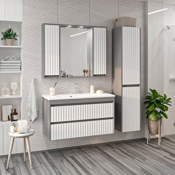 Зеркальный шкаф с подсветкой Brevita Balaton 100 см белый, серый BAL-04100-01-01 (детальная фотография), навесные