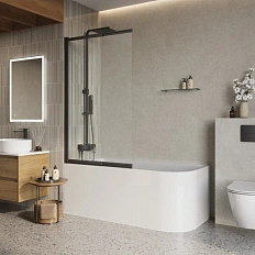 Шторка для ванны BelBagno Luce 100х145 см профиль черный