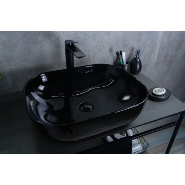 Раковина GID Geometrico BL1302 50 см черная 53347 (детальная фотография), в форме чаши, прямоугольной формы