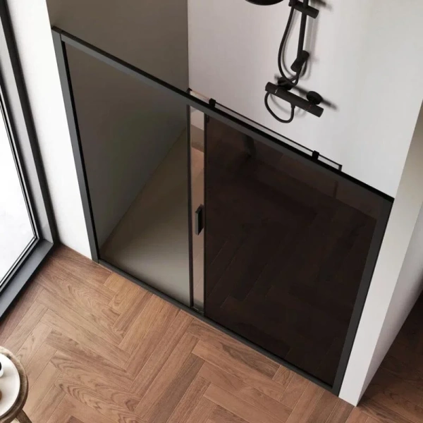 Душевая дверь в нишу AM.PM Gem Solo 140 см профиль черный стекло тонированное W90G-140-1-195BG (детальная фотография), черные