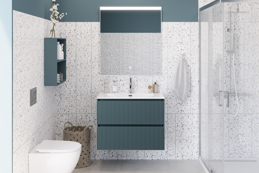 Тумба под раковину подвесная BelBagno Uno-Mini 80 см голубой матовый UNO-MINI-800-2C-SO-AO (детальная фотография), по запросу