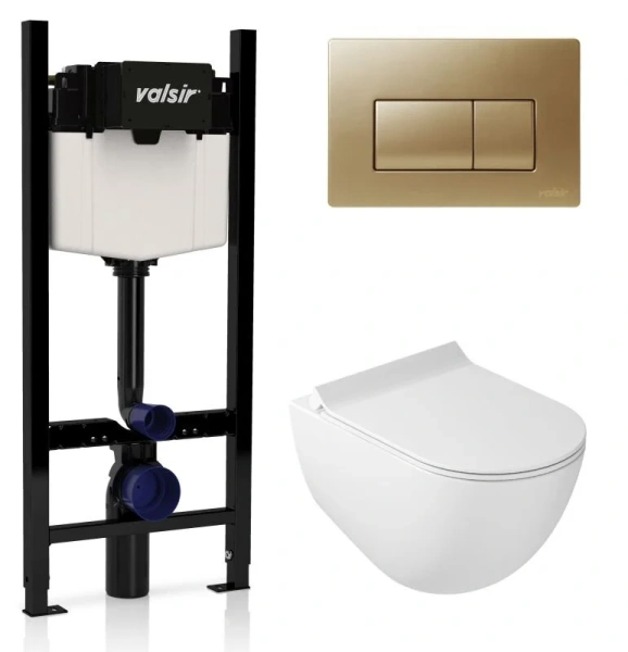 Унитаз с инсталляцией Valsir Dream с клавишей матовое золото KIT VSMG 7317 Slim P1 (детальная фотография)