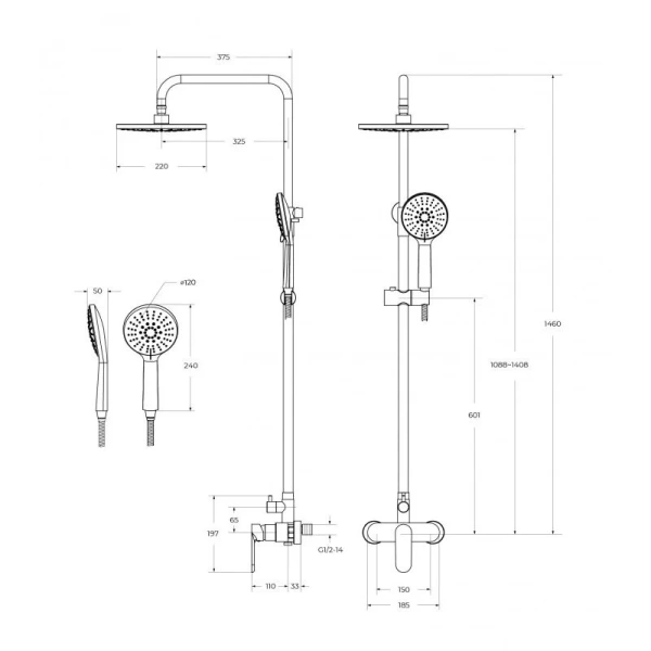 Душевая стойка Cezares Stylus черный матовый STYLUS-CD-NOP (детальная фотография), современные, hi-tech