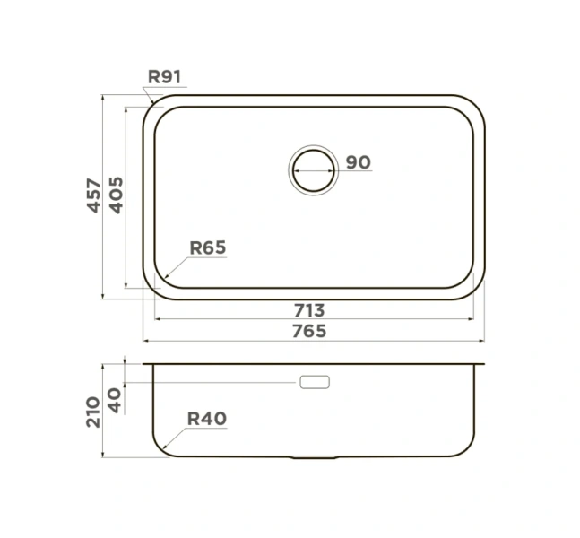 Мойка для кухни Omoikiri Omi 76-U/I-IN 76 см подстольный монтаж 4993500 (детальная фотография), врезные
