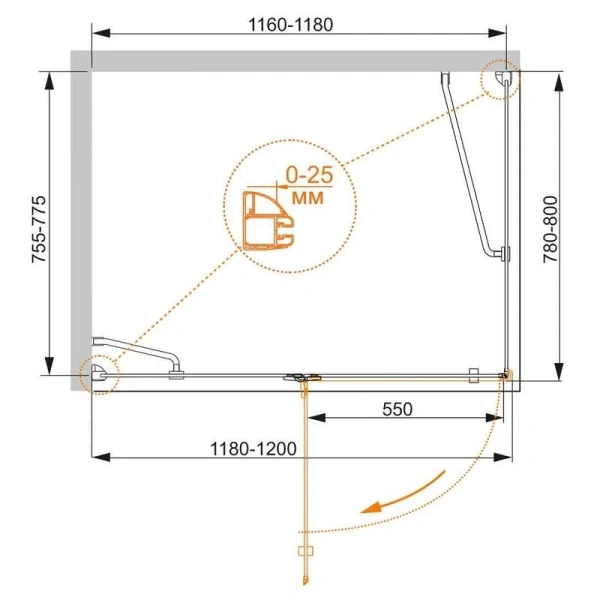 Душевой уголок Cezares Bergamo 120х80 см правый BERGAMO-W-AH-1-120/80-C-Cr-R (детальная фотография), прямоугольные