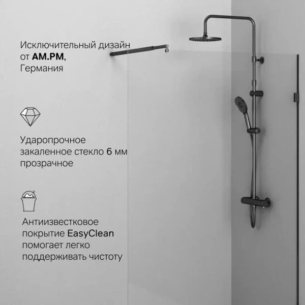 Душевая перегородка Am.Pm X-Joy 120 см профиль черный W94WI-120-F1-BTE (детальная фотография), прозрачные