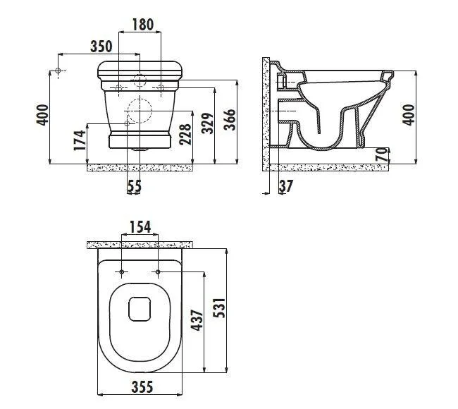 Унитаз подвесной Creavit Antik белый AN320-11CB00E-0000 (детальная фотография), подвесные, встраиваемые
