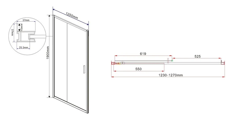 Душевая дверь в нишу Vincea Garda 125 см стекло шиншилла VDS-1G125CH (детальная фотография), современные, hi-tech