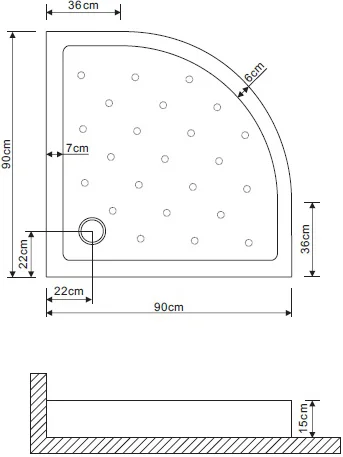 Душевой поддон Grossman 90х90 см четверть круга GR-119009020 (детальная фотография), средние от 15 до 30 см
