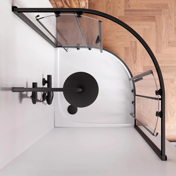 Душевой уголок Am.Pm Gem 100х100 см профиль черный W90G-401-100BT (детальная фотография), стеклянные, угловые, без поддона