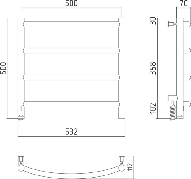 Полотенцесушитель электрический Сунержа Галант 4.0 50х50 см левый, черный матовый 31-0830-5050 (детальная фотография), лесенка, вертикальные index_1