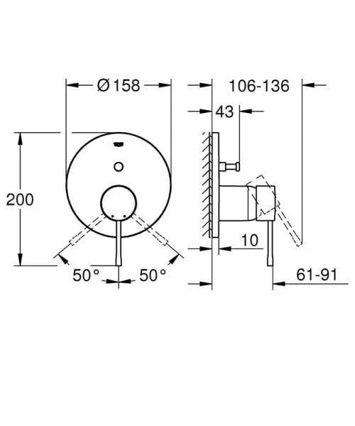 Смеситель для ванны встраиваемый хром Grohe Essence New  24058001 (детальная фотография), для ванны