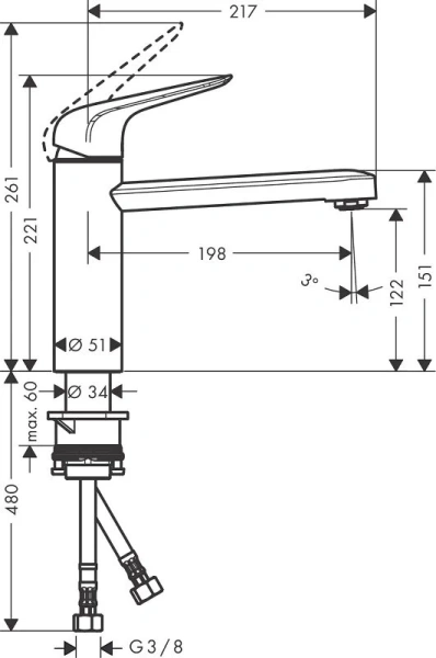 Смеситель для кухни Hansgrohe Focus M42 хром 71806000 (детальная фотография), для кухни