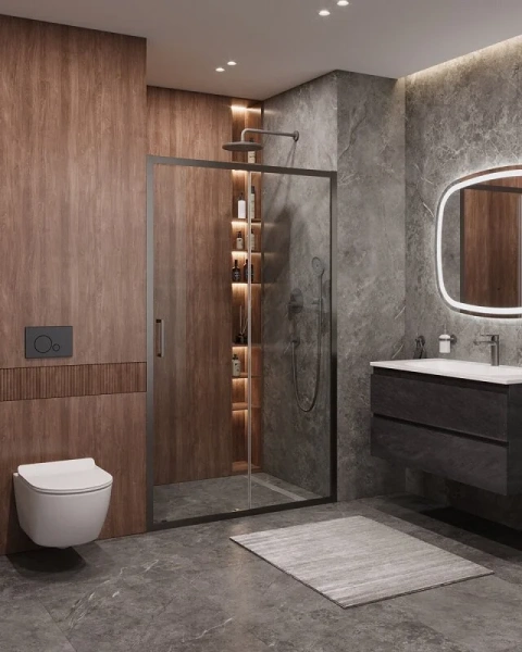 Душевая дверь в нишу Cezares Molveno 120 см стекло прозрачное профиль оружейная сталь MOLVENO-BF-1-120-C-GM-IV (детальная фотография), 120 см