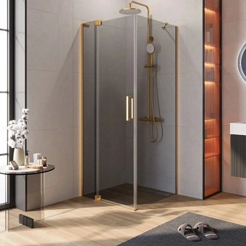 Душевой уголок Cezares Slider 80х80 см стекло серое профиль брашированное золото - фото 11
