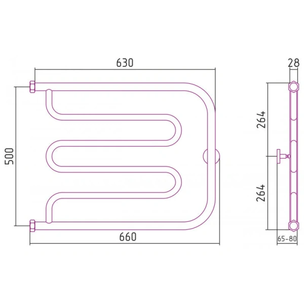 Полотенцесушитель водяной Сунержа Лира+ 65х50 см белый 12-4011-5065 (детальная фотография), современные, hi-tech