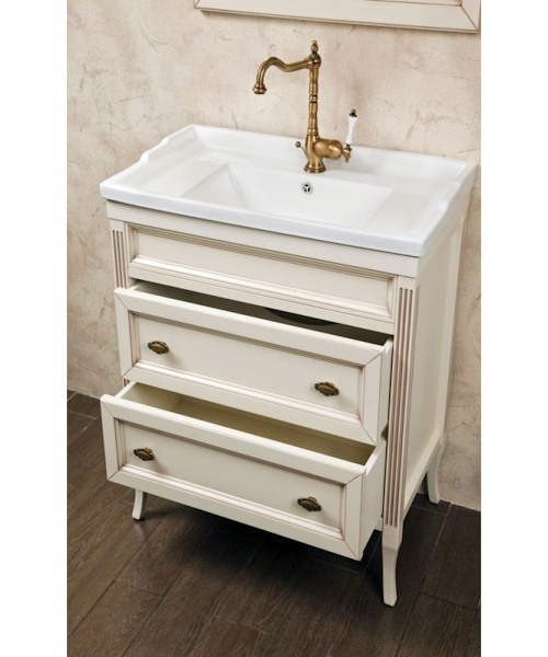 Тумба под раковину, цвет слоновая кость с патиной матовый, фурнитура бронза, La Beaute Vivien BVI70C.AVP.BR (детальная фотография), по запросу index_1