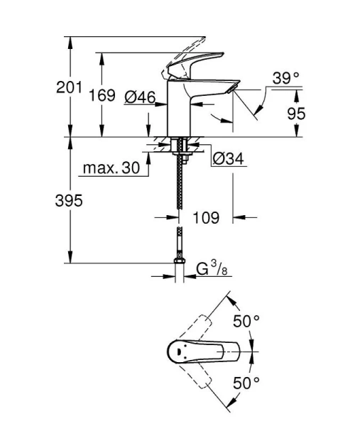 Смеситель для раковины Grohe Eurosmart хром 32467003 (детальная фотография), для раковины