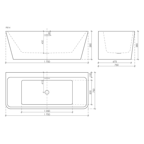 Ванна акриловая Sancos Square 170x75 см прямоугольная FB14 (детальная фотография), прямоугольные