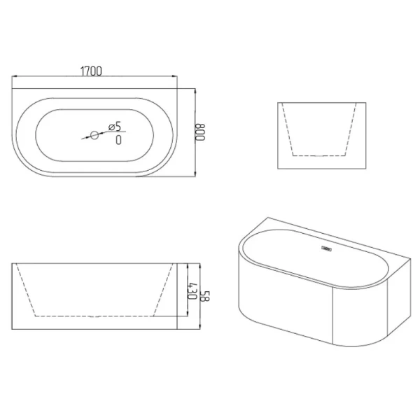 Ванна акриловая Grossman Cristal GR-17073, 170 x 80 см, белая (детальная фотография), акриловые
