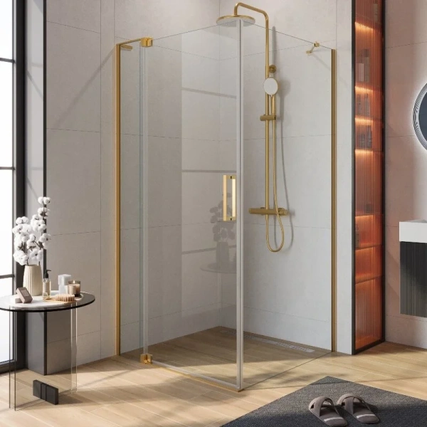 Душевой уголок Cezares Slider 110х100 см стекло прозрачное профиль брашированное золото SLIDER-AH-1-100-100/110-C-BORO (детальная фотография)