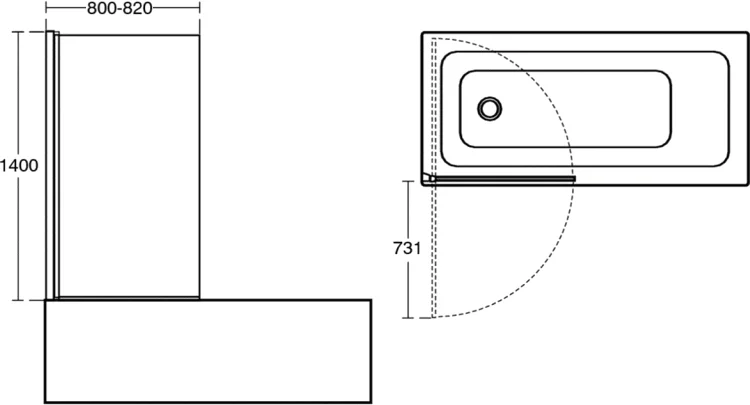 Шторка для ванны Ideal Standard Connect 80х140 см реверсивная T9923V3 (детальная фотография), прозрачные