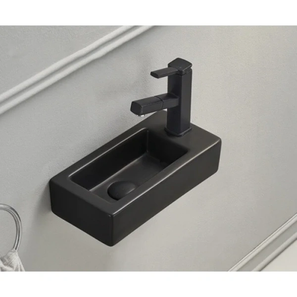 Раковина GID Suspendido Bm9272L 37 см левосторонняя черная 62203L (детальная фотография), маленькие, прямоугольной формы, плоская