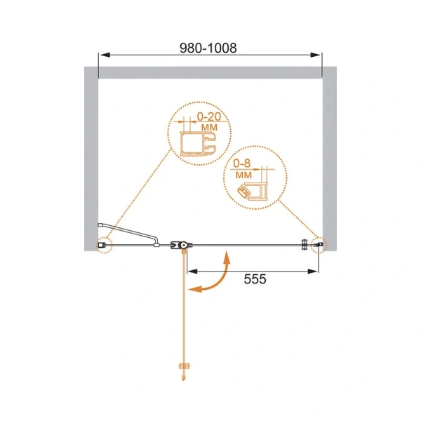 Душевая дверь в нишу Cezares Elena 100 см стекло рифленое Punto, правая ELENA-W-B-12-100-P-Cr-R (детальная фотография), современные, hi-tech