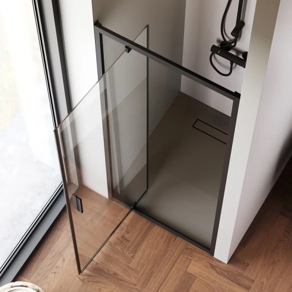 Душевая дверь в нишу Am.Pm Gem 80 см профиль черный W90G-80-1P-BT (детальная фотография), в нишу, стеклянные