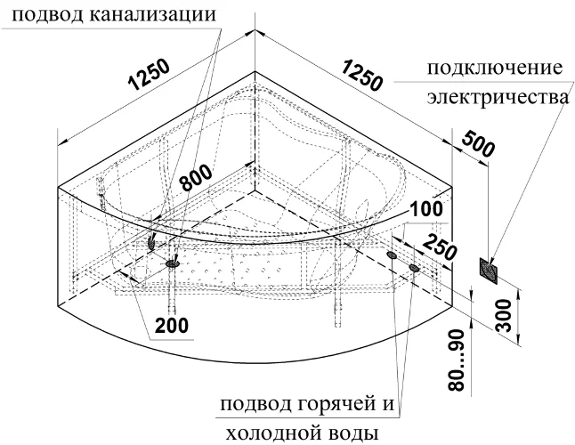 Акриловая ванна Радомир Альтея 2-01-0-0-1-219, 125 х 125 см, с каркасом, белая (детальная фотография), современныe, hi-tech