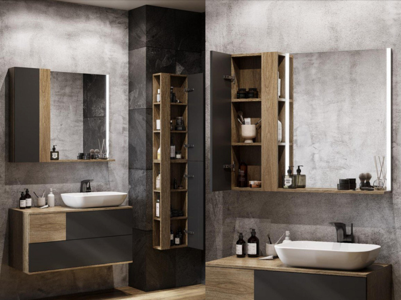 Тумба под раковину подвесная Акватон Терра 85 см дуб кантри/антрацит 1A247201TEKA0 (детальная фотография), в наличии