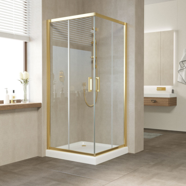 Душевой уголок профиль золотой стекло прозрачное Vegas-glass ZA 100 09 01 (детальная фотография)