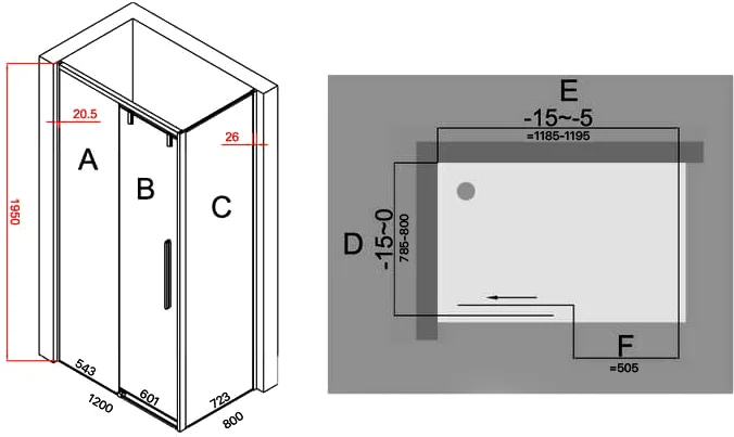 Душевой уголок Black&White Stellar Wind 120x80 см профиль черный, стекло тонированное 8988012 (детальная фотография), 120х80