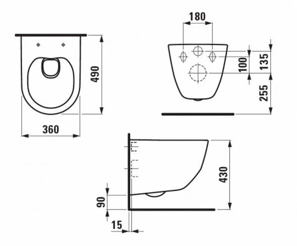 Унитаз подвесной Laufen Pro безободковый 8.2096.5.000.000.1 (детальная фотография), без бачка, со скрытым бачком