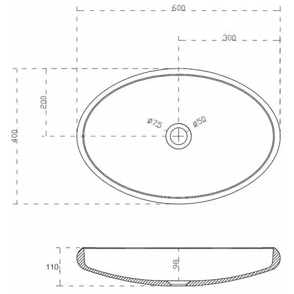 Раковина Abber Stein 60 см белая матовая AS2614 (детальная фотография), современные, hi-tech