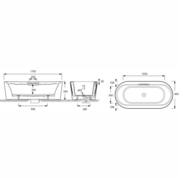 Ванна чугунная Jacob Delafon Volute 170х80 см белая, отдельностоящая 6D063-00 (детальная фотография), современныe, hi-tech