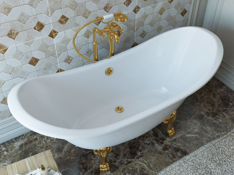 Ванна из литьевого мрамора Эстет Скарлетт 180x77 см белая глянцевая ФР-00001245 (детальная фотография), овальные