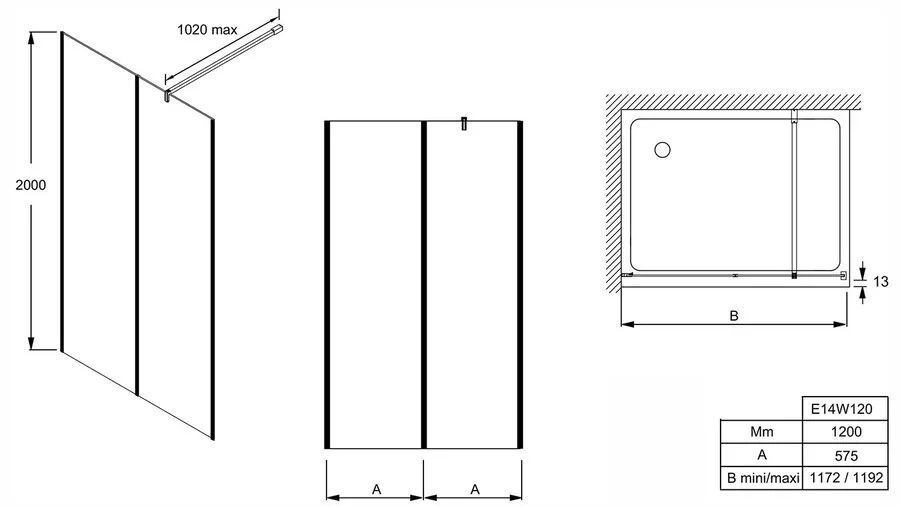 Душевая перегородка Jacob Delafon Serenity 120 см профиль чёрный матовый E14W120-BLV (детальная фотография), современные, hi-tech