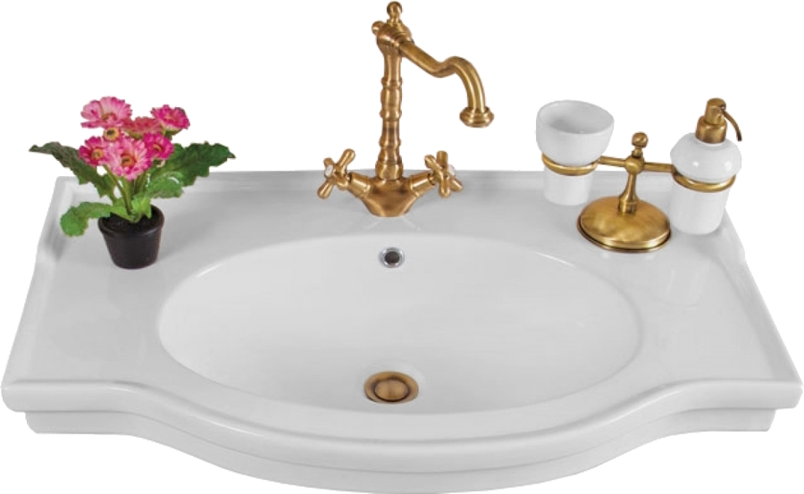 Раковина-консоль керамическая, цвет белый, 1 отв. под смес., с кольцом перелива цвета хром, La Beaute Michel LA8380 (детальная фотография)