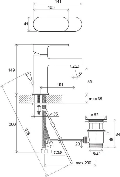 Смеситель для раковины Ravak Chrome CR 011.00 X070053 (детальная фотография), с 1 монтажным отверстием