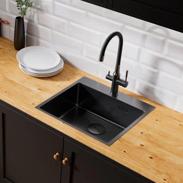 Мойка для кухни Lemark Janga 54 см чёрный матовый 9932112 (детальная фотография), из нержавеющей стали, стальные, металлические