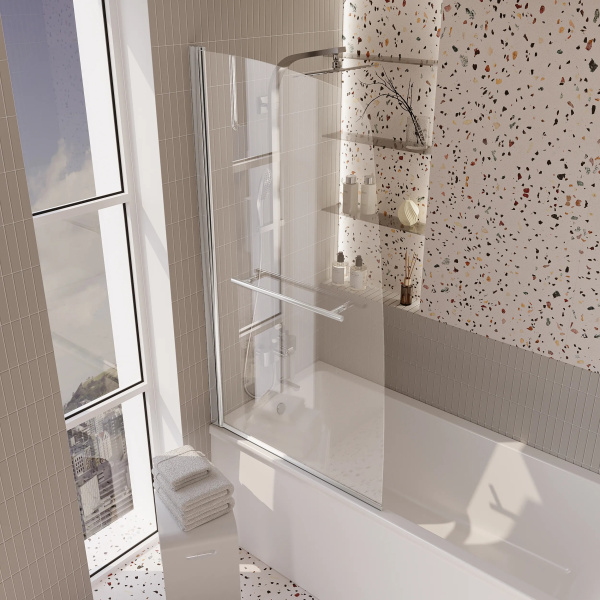 Шторка для ванны 1Marka 82х150 см профиль хром Р-03 (детальная фотография), современные, hi-tech