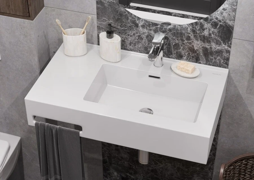 Раковина Акватон Квадро Про 1A734331QA01 80 см белая (детальная фотография), подвесные, пристенные