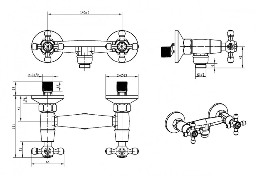 Смеситель для душа Boheme Satine двухвентильный (детальная фотография), для душа