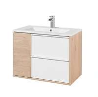 Тумба под раковину подвесная Акватон Бостон 75 см белый глянцевый/дуб эврика