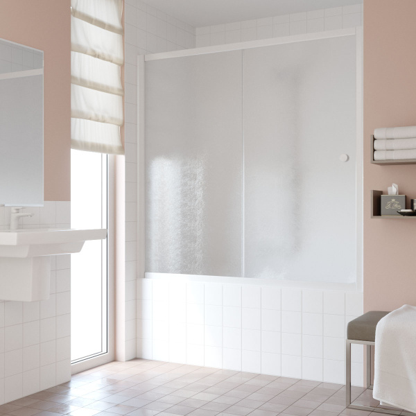 Душевая шторка на ванную профиль белый стекло шиншилла Vegas-glass ZV NOVO 180 01 02 (детальная фотография)